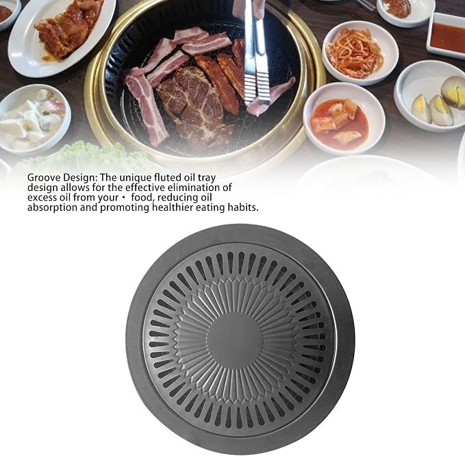 Haofy Korean BBQ Grill Pan Iron Easy to Anti Stick Round Stovetop Barbecue Grill Pan for Home Indoor Outdoor Cooking, Haofypmgriu3s8n