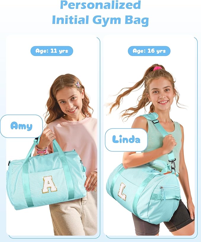 Trendy Stuff for Teen, Girls Travel Duffle Bag, Kids Initial Overnight Bags with Shoe Compartment, Personalized Weekend Bag with Cosmetic Pouch, Gift for 7 8 9 10 Year Old Girl (Letter S)