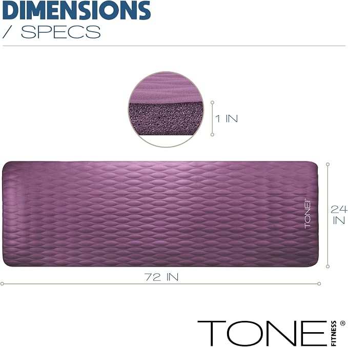 Tone Fitness 1-Inch Thick Yoga Mat | High-Density, Non-slip Exercise Mat with Carrying Strap for Yoga, Pilates, & Home Gym Workouts | Multiple Options