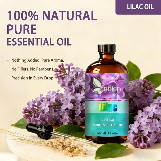 Lilac Essential Oil - Lilac Oil for Diffuser, 4 Fl Oz(120ml) | Candle Making, Soap Making, aroma, Strong Scent, Pure, Natural, Home Fragrance, Massage