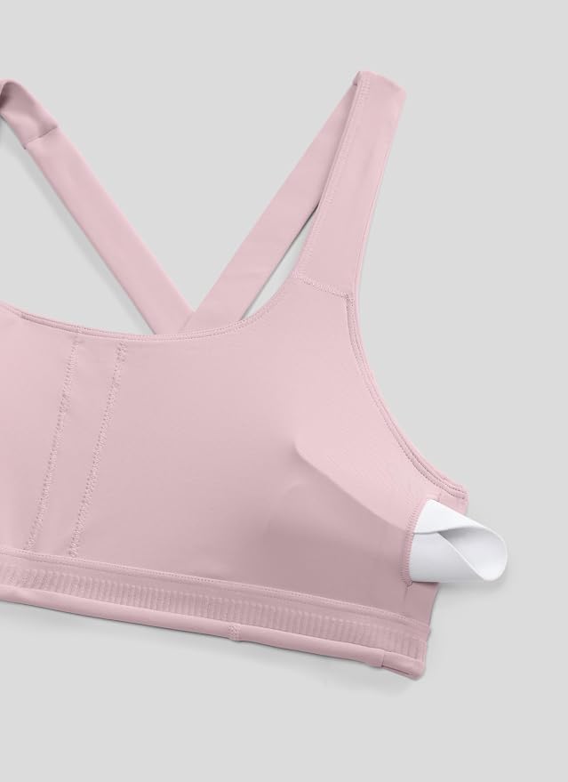 CRZ YOGA SculptAir Wide Straps Cross Back Sports Bras for Women - U Neck Medium Impact Wireless Padded Workout Top