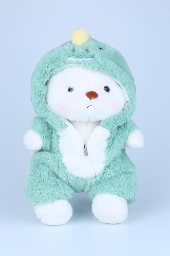 Teddy Bear Stuffed Animal, Teddy Bear Plush Toys with Removable Hoodie Movable Legs, 13'' Soft Cute Emotional Support Stuffed Plushies with Dinosaur Clothes Gifts for Girls Kids Birthday Christmas