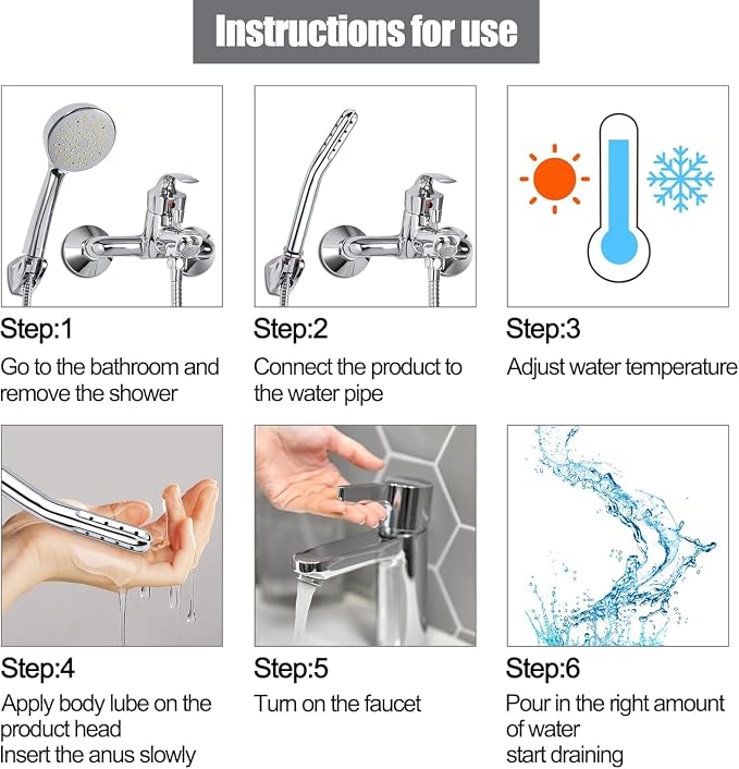 Metal Shower Cleaner Enema Douche System, Handheld Water Shower Nozzle Anal Rinse Vaginal Cleaning Kit Cleaner Attachment for Men Women, Silver