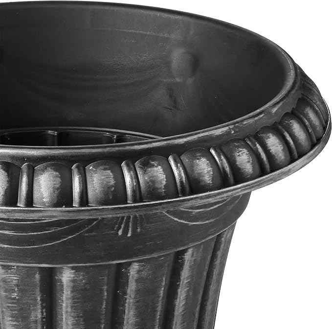 Arcadia Garden Products PL00SL Classic Traditional Plastic Urn Planter, Indoor/Outdoor Garden Plant Pot Garden Décor, 16” x 18”, Brushed Silver