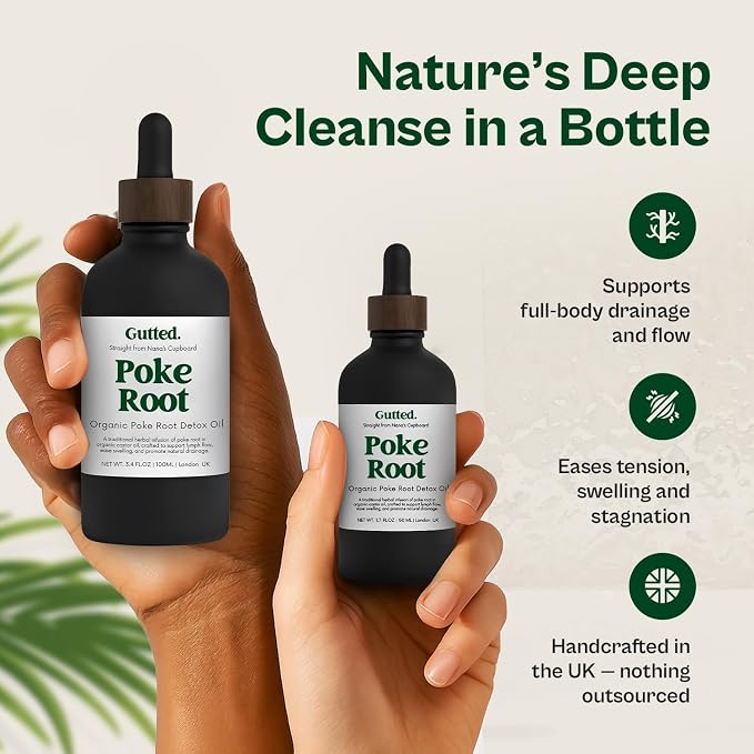 Organic Poke Root & Castor Oil Drops | Herbal Lymphatic for Swollen Lymph Nodes, Joint Support, Circulation & Fluid Balance | Natural Deep Tissue Relief | 100ml (3.38 fl oz)