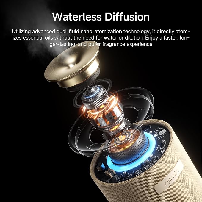 Waterless Essential Oil Diffuser with Vibration-Activated Auto Start-Stop for Car, Portable Rechargeable Cordless Small Oil Diffuser for Home, 2 Scent Settings, Fits 5/10/15ml Oil Bottles, Cream White