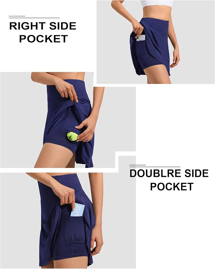 ZUTY 18" High Waisted Tennis Skirt for Women Skorts Skirts with Pockets Casual Modest Long Golf Athletic Running