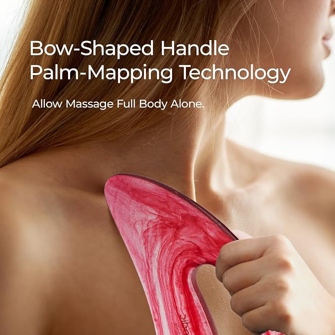 Scienlodic Gua Sha Massage Tool with Handle (Resin) Larger Guasha Body Scraping Tool for Back Legs Neck Massage, Lymphatic Drainage, Cellulite Remove - Large Red