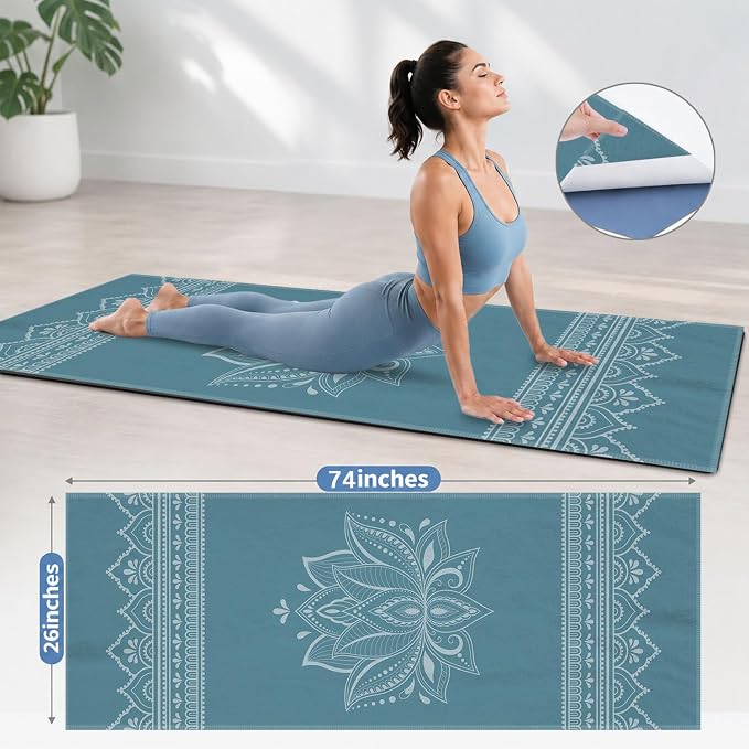 Yoga Mat Towel, Hot Yoga Non Slip with 4 Corner Pockets, 74 x 26 in | Soft Absorbent Microfiber With Four Corner Pockets, Fits Over Yoga Mats For Hot Yoga, Pilates, Gym, And Travel