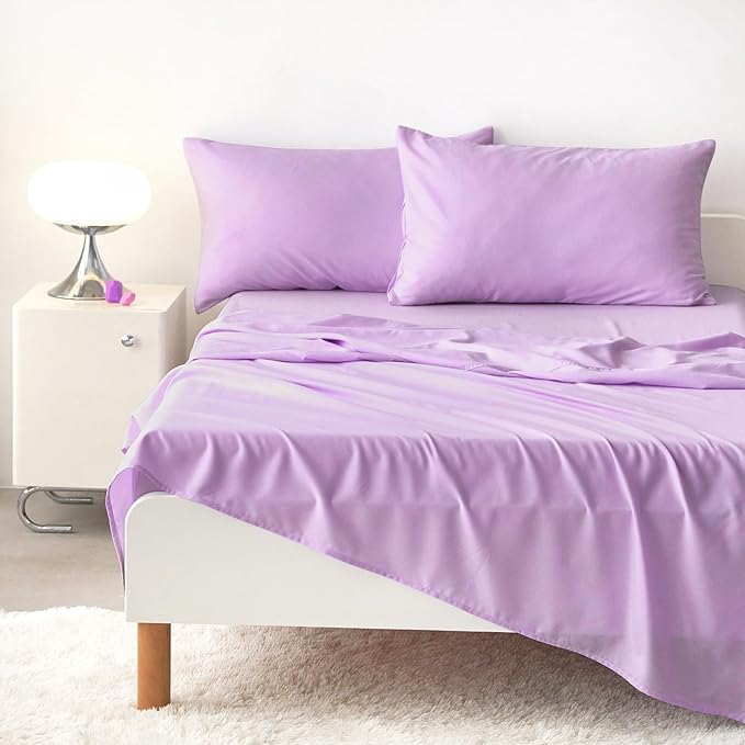 Wake In Cloud - Floral Bedding Set for Girls, Cute Colorful Botanical Flowers Deers Patterned Soft Lightweight Comforter Set with Sheets, 5 Pieces Kids Bed in a Bag, Lavender, Twin Size