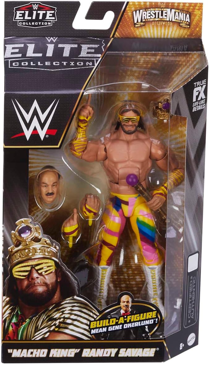 Mattel WWE "Macho King" Randy Savage WrestleMania Elite Collection Action Figure Accessory & "Mean" Gene Okerlund Build-A-Figure Parts, 6-inch
