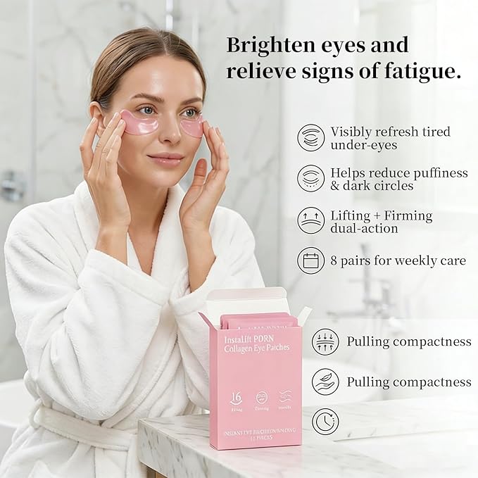 16 Pairs Instalift Pdrn & Collagen Eye Patches，Instant Anti-Wrinkle Eye Mask for Dark Circles & Puffy Eyes，Hydrogel Undereye Patches with Hyaluronic Acid，Quick Fix & Long-Term Care – (2)