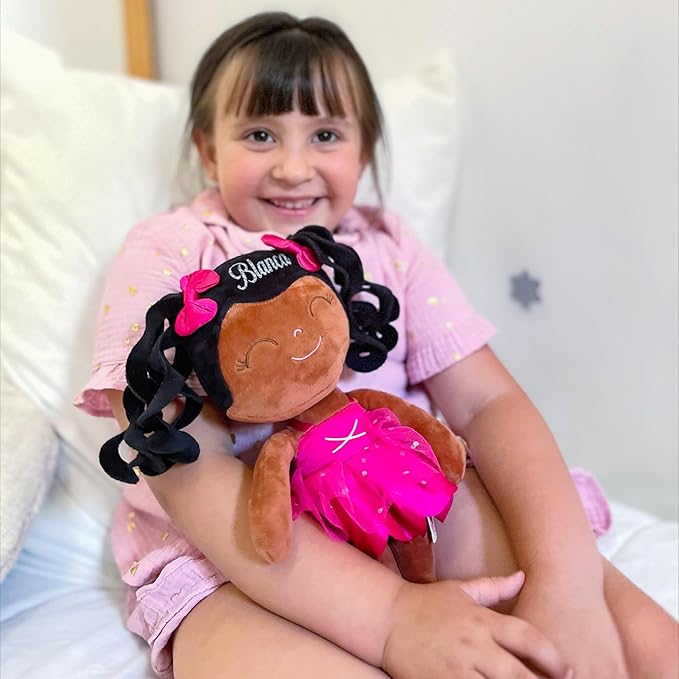 Gloveleya Personalized Name Ballerina Doll – Custom Curly Hair Plush Girl Doll 14", Unique Gift for Birthday, Baby Shower, Christmas & Holiday Keepsake for Toddlers and Little Girls