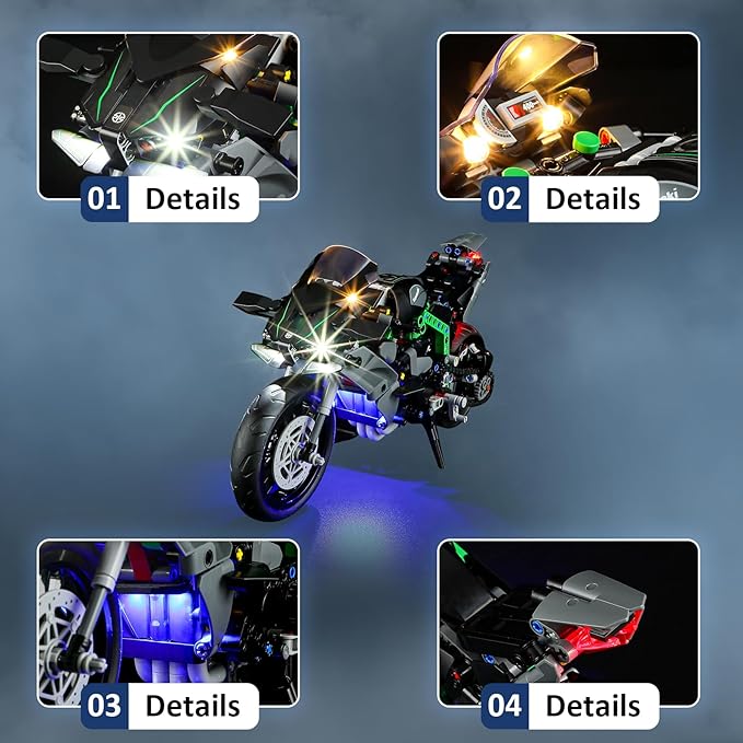 LED Light Kit for Lego 42170 Technic Kawasaki Ninja H2R Motorcycle Set,Compatible with Lego 42170 Building Blocks Model(Not Include Blocks Set)