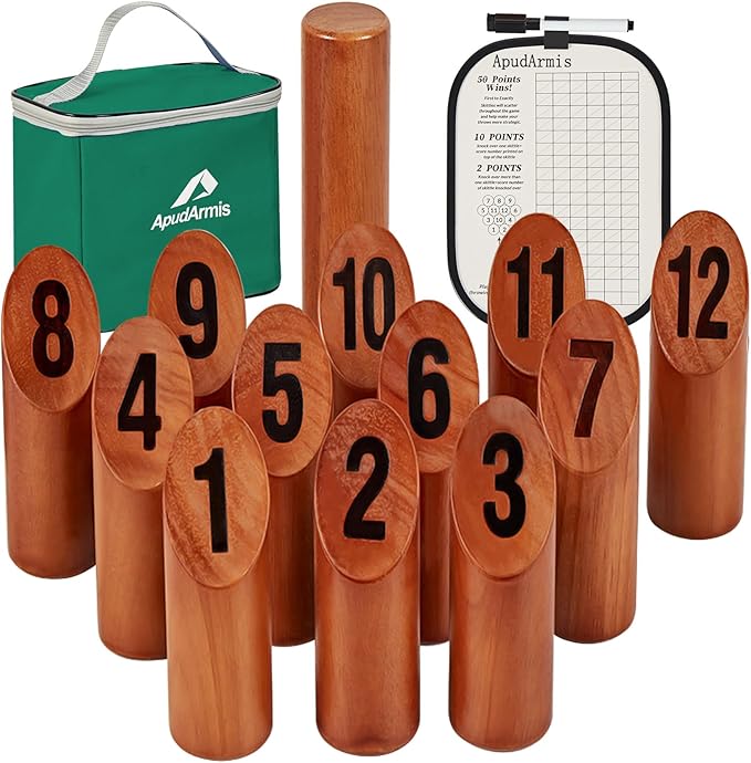 ApudArmis Wooden Tossing Game Set, Numbered Block Toss Games Set with Scoreboard & Carrying Case - Outdoor Lawn Backyard Beach Game for Adults Family