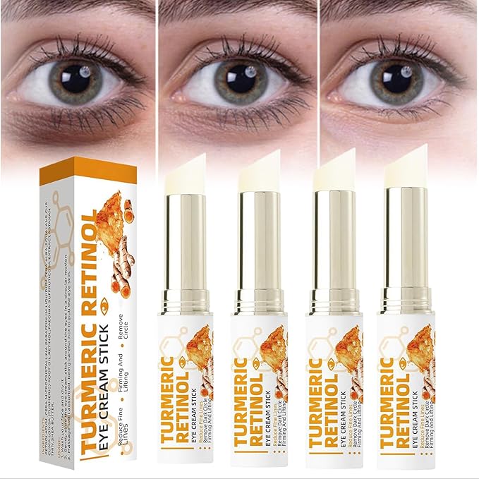 Turmeric Retinol Eye Cream Stick, Eye Balm Stick Hydrating for Dark Circles and Puffiness, Retinol Anti Aging Under Eye Cream, Reduces Fine Lines Eye Bags Eye Cream Stick for All Skin Types (4PCS)