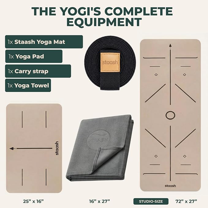 STAASH Premium Yoga Set – PU & Natural Rubber Mat + Towel + Strap + Knee Pad – Non-Slip Grip, Eco-Friendly, Studio Quality