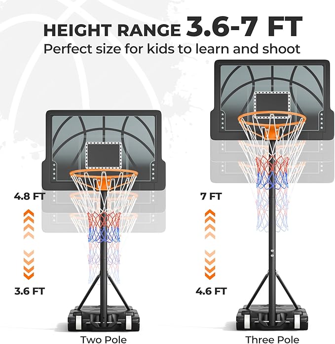 Yohood Kids Basketball Hoop, 3.6-7 FT Height Easy Adjustable, Portable Basketball Hoop Outdoor Indoor for Kids/Teens/Youth, 30" Backboard