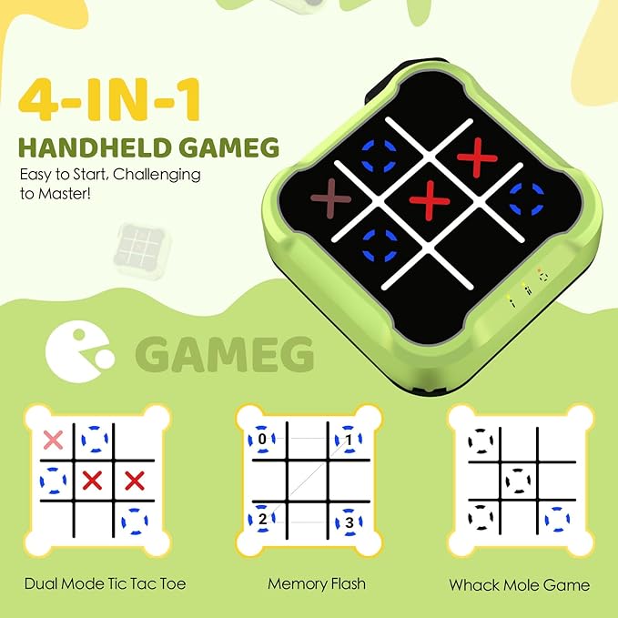 Tic-Tac Toe Game for Kids: 4-in-1 Electronic Handheld Puzzle Game - Portable Sensory Toy for Kids Age 6-12 Years Old Travel School Family Fun - Birthdays Gift for Boys Girls