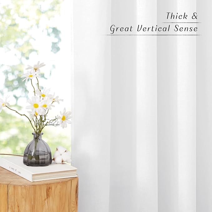 NICETOWN Linen Curtains 96 inches Long for Living Room, Grommet Semi Sheer Drapes Linen Weave Window Treatments Privacy Added with Light Filtering for Bedroom, White, W34 x L96, 2 Panels