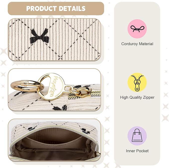 Period Bag for Teen Girls, Corduroy Sanitary Napkin Storage Bag, Cute Menstrual Pad Bag Tampon Holder for Purse (Black-Bow Tie)