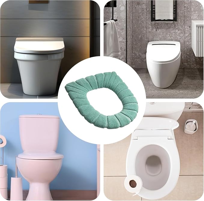 5 Pack Soft Washable Toilet Seat Covers, Thicker & Warmer Stretchable Cloth Pads for Bathroom, Cozy Pink Toilet Accessories Green