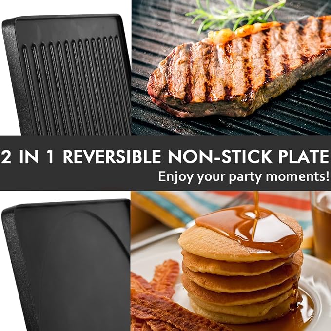 Raclette Table Grill, CUSIMAX Electric Indoor Grill Korean BBQ Grill, Black | 1500W/2 in 1 Reversible Non-stick Plate/Crepe Maker with Adjustable Temperature Control/8 Raclette Pans & Wooden Spatulas