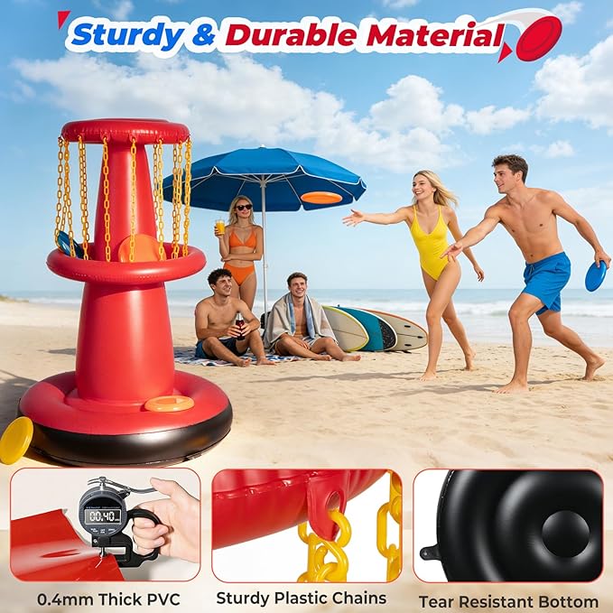EKEPE Inflatable Disc Golf Basket - Inflatable Throwing Game for Kids and Adults, Portable Disc Golf Target Set with 6pcs Disc Golf Disc and Carry Bag for Backyard, Indoor or Outdoor