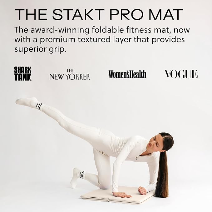 Stakt Foldable Yoga Mat Pro, 2 in 1 with Premium Textured Grip, Non Slip, Folding Exercise and Fitness Mat for Pilates, Strength Training, and High Impact Workouts