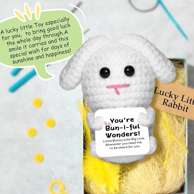 AICase Funny Positive Bunny Gifts Easter Basket Stuffers Easter Gifts Decorations Emotional Support Nuggets Crochet Animals Handmade Cheer Decor bunny lulu for Sister Daughter Son