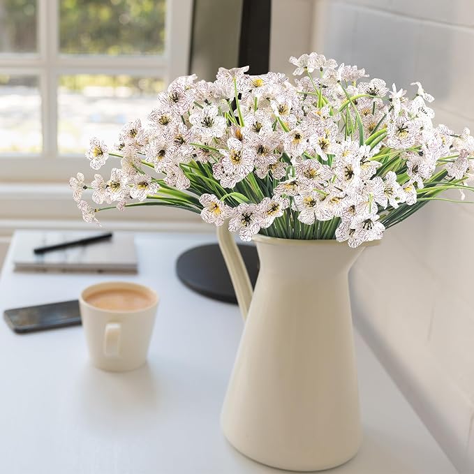 ColoPlay 24 Bundles White Artificial Flowers for Outdoors, Fake Flowers | Fake Plants Outdoors, UV Resistant Faux Flowers for Indoor Outside Garden Porch Window Box Home Wedding Farmhouse