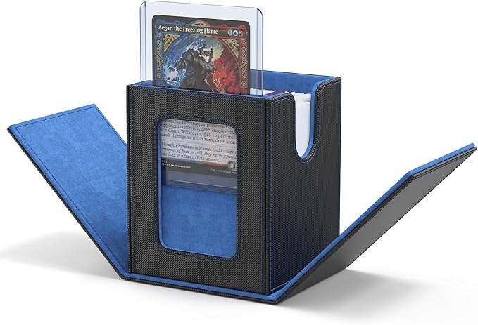 ZLCA MTG Deck Box with Commander Window Display, Trading Card Storage Box Holds 100 Double-Sleeved Cards Suitable for TCG/CCG/PTCG/EDH/Magic/Sport Cards (Black&Blue)
