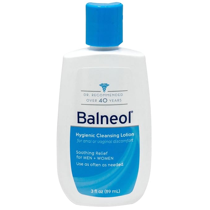BALNEOL Cleansing Lotion, Cleans, Soothes & Moisturizes, Relieves Anal & Vaginal Irritation & Itching, Non-Greasy, Safe for Pregnancy, Post-Partum, Diarrhea & Hemorrhoids, 3oz, Pack of 1