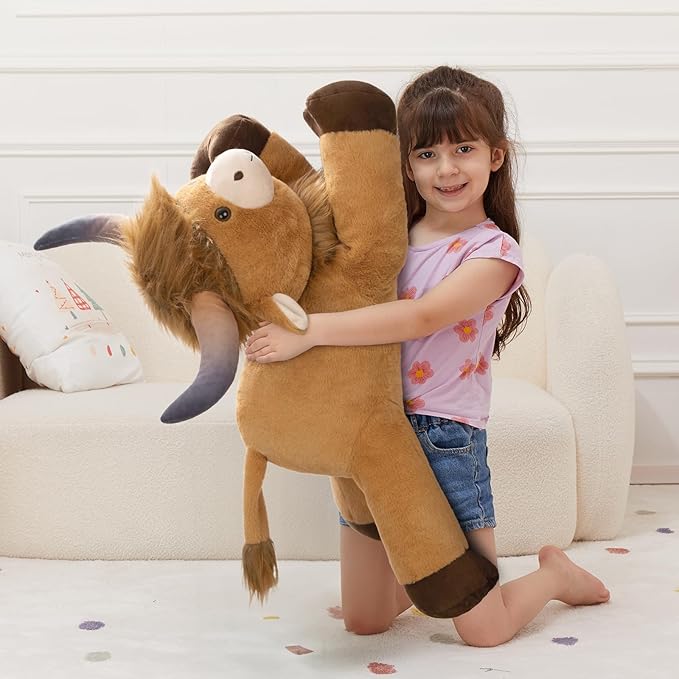 MaoGoLan Big Highland Cow Stuffed Animal for Kid,Large Cow Plush Pillow for Riding,Longhorn Stuffed Animal with Hair,Large Plush Farm Animal for Baby Shower, Birthday Gift,32 inches