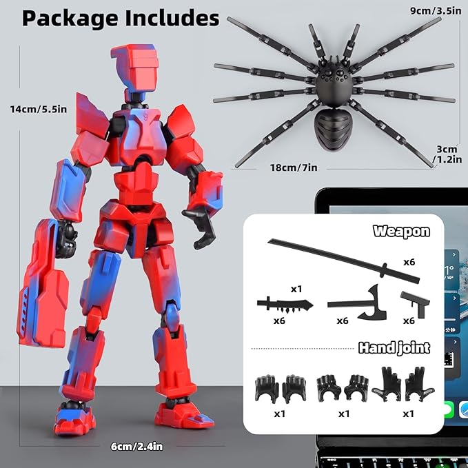 (Assembly Required) Spider T13 Action Figure Set -Titan 13 Action Figure with Sucker Spider T-13 Collectible 3D Printed Toys Highly Detailed Action Figures for Collectors and Fans - Blue