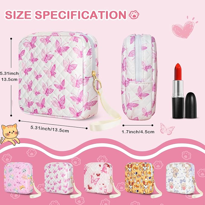 Likesing Tampon Holder for Purse, Quilted Period Bag Sanitary Napkin Storage Bag for Girls Womens, Portable Feminine Emergency Pad Period Pouch(Butterfly White)