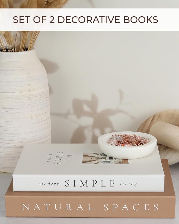 Beautiful Decorative Books - Set of 2 Boxes Enhance Your Coffee Table, Bookshelf or Mantel Shelf Decor - Aesthetic Fake/Faux Books for Modern Home Decoration, Photo Storage and as a Keepsake Box