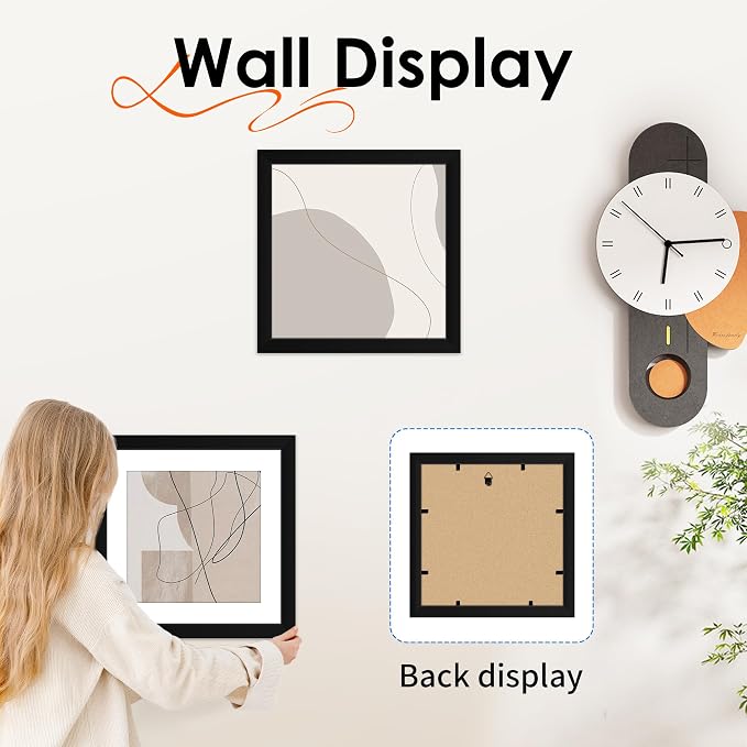 FIXSMITH 10x10 Picture Frame Set of 2, Photo Frame with HD Plexiglass, Display Pictures 8x8 with Mat or 10x10 Without Mat, Black Picture Frames Collage Wall Decor, Gallary Wall Frame