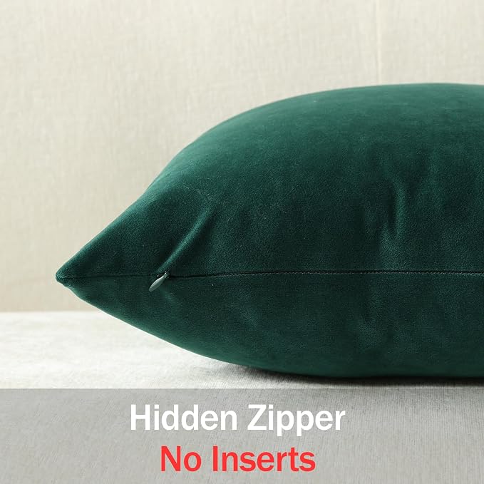 Lumbar Pillow Covers 12x20 Green: Pack of 2 Cozy Soft Velvet Rectangular Modern Luxury Decorative Throw Pillow Cases for Sofa Couch Living Room Bed Home Decor Christmas