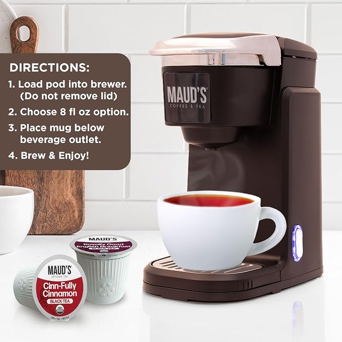 Maud's Organic Cinnamon Black Tea & Organic English Breakfast Black Tea Pods Bundle, 46 ct, Single Serve Tea Pods – 100% Gourmet Blended Tea Leaves, Compatible with Keurig K Cups Maker