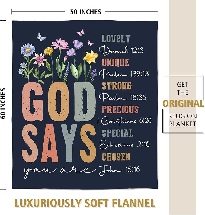 Christian Gifts for Women - Inspirational Floral Blanket | Religious Birthday Gift, Christian Blanket for Mom, Sister, Friend, Baptism & Confirmation, Spiritual Gift for Her (Blue)