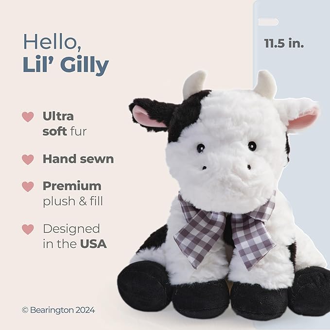 Bearington Collection Lil' Gilly 12 Inch Stuffed Cows Plush Toy - Cute Cow Stuffed Animal