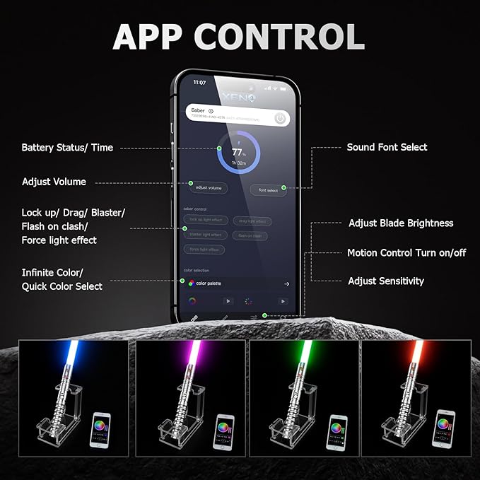 CVCBSER Upgrade App Control Dueling Lightsaber, Motion Control 16 Sets Sound Effects 3 Light Effects and 16 Colors Changeable, Premium Metal Light Saber for Adults Kids