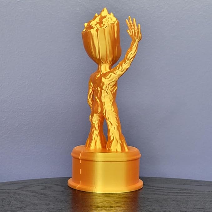 Znet3D Baby Groot 'I AM Groot' Trophy, 7.5 Inch, Multi-Color, Collectible Statue, Perfect Award or Gift (Silk Gold)