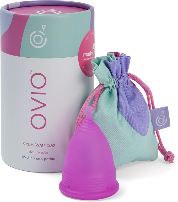 OVIO Menstrual Cup - Reusable Soft and Flexible 100% Medical Grade Silicone Cup with Travel Pouch - Leak Free and Reliable with Size Replacement Guarantee