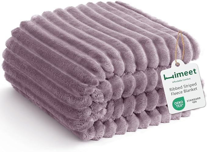 HIMEET Dusty Purple King Blanket for Bed, 300GSM Ribbed Fleece, 108 x 90 in | Ultra Soft Flannel, All-Season Lightweight Warmth, Generous Bed Coverage & Home Decor, Gift for Men & Women, Machine Washable