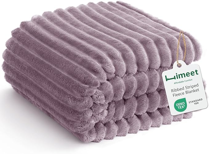HIMEET Dusty Purple Throw Blanket for Couch, 300GSM Ribbed, 50 x 60 Inches | Ultra Soft Flannel, All-Season Lightweight Warmth, Home Room Decor & Dorm Essential, Gift for Men & Women, Machine Washable