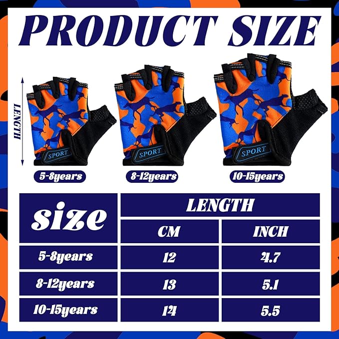 Boao 3 Pairs Kids Half Finger Bike Gloves Non-Slip Breathable Adjustable Birthday Gift for Boys Girls for Bike Workout