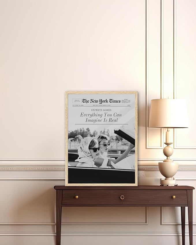 iHery 12x16in Everything You Can Imagine Unframed Newspaper Art | Unframed Canvas Print Poster, Vintage Girls Decor for Bedroom 1Pack