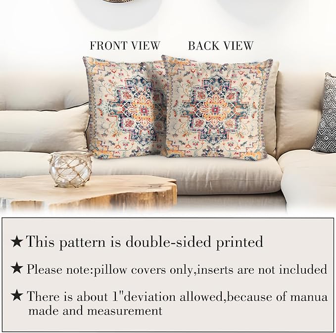 Boho Throw Pillow Covers 22x22 inch Set of 2,Boho Vintage Carpet Pattern Antique Ethnic Decor Double Sided Pattern Cushion Cover Soft Pillow Case Living Sofa Room Bed Square Pillow Cover